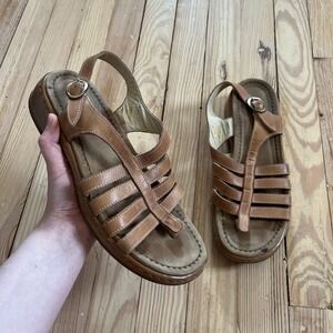 Dansko Tan Brown Leather Cage Sandals Wedge Slingback Made in Portugal Size 41